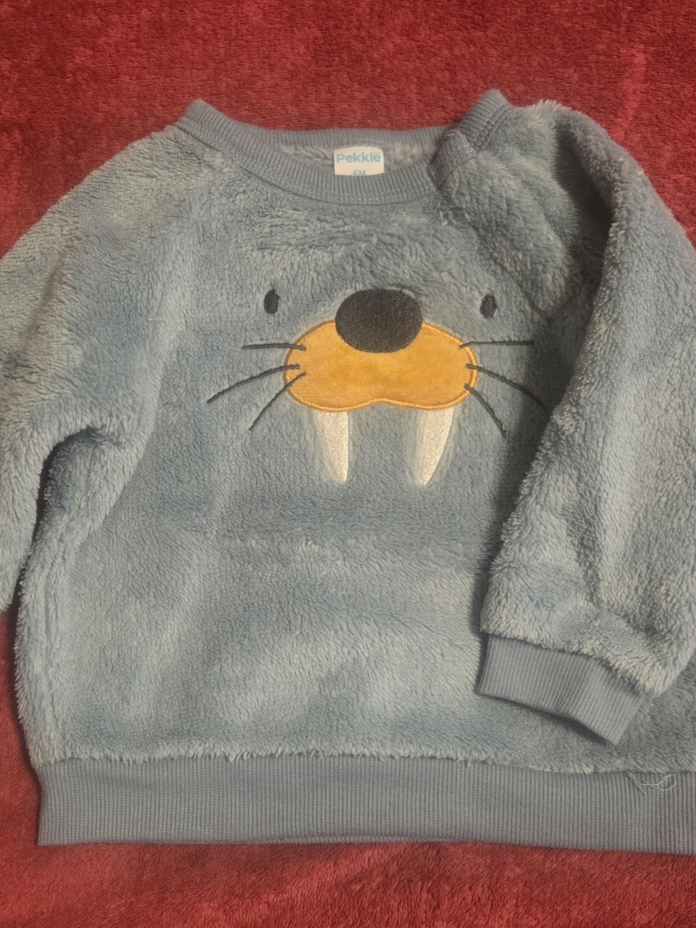 Pekkle Blue Plush Kids Sweatshirt with Walrus Face